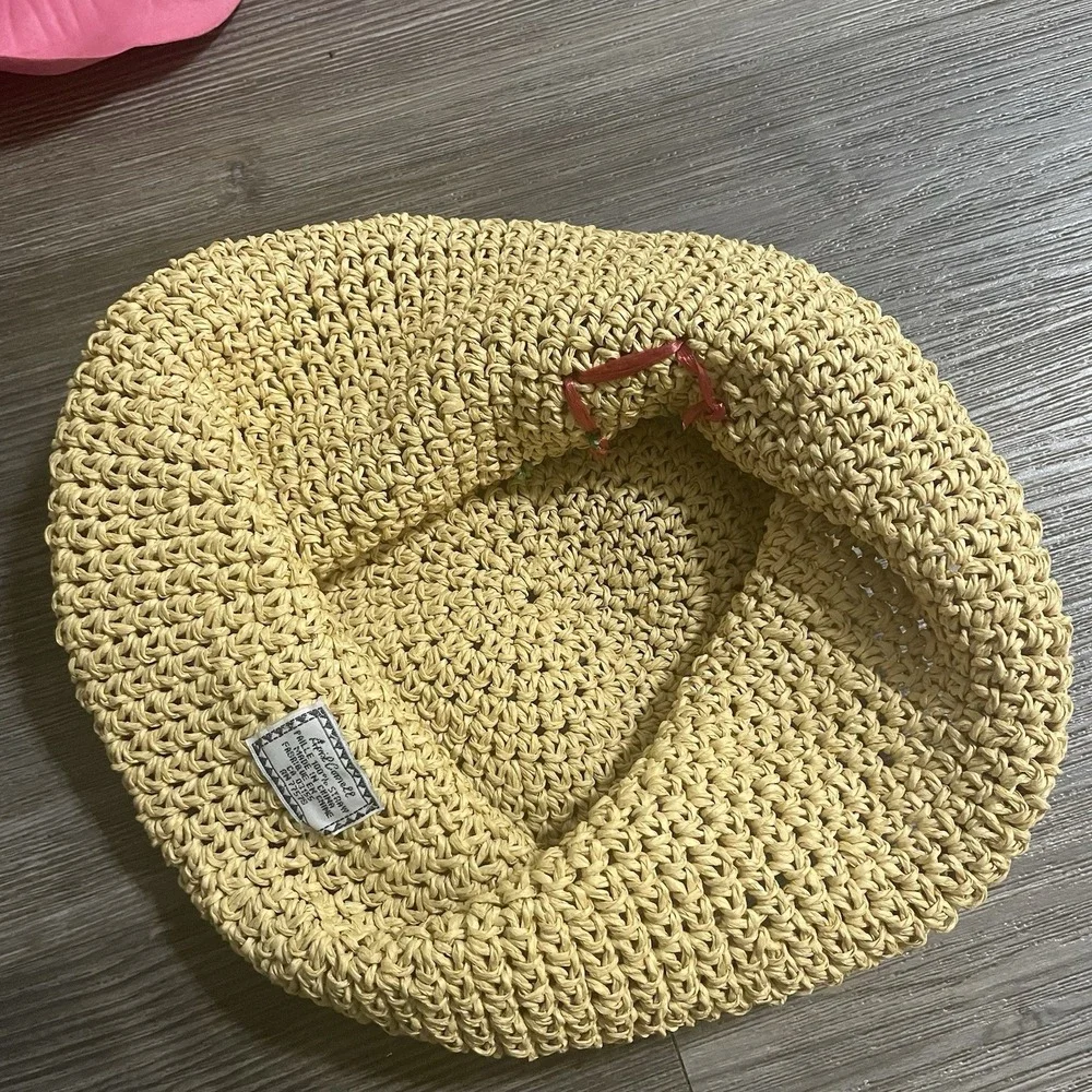 APRIL CORNELL 100% Straw Hat Stitched Cherries Collapsible Packable‎ Woven